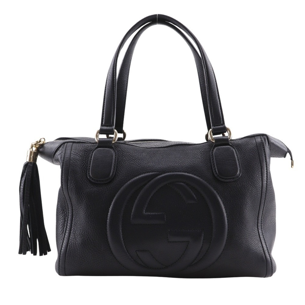 Gucci Soho Handbag, Interlocking Leather, Made in Italy, Gold, A4 Size, Zippe...